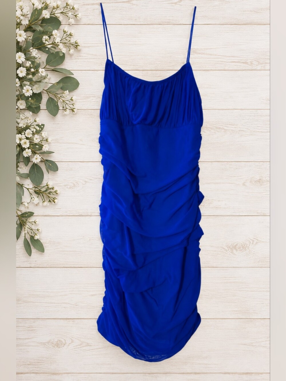 SHEIN Royal Blue Ruched Drawstring Clubwear Bodycon Womens Dress Size L